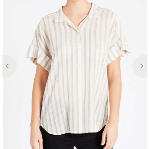 Frame Denim Clean Collar Short Sleeve Button Up Stripe Shirt - Picture 1 of 7